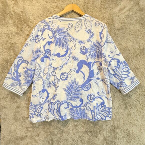 Talbots Blue White Popover Tunic Beach Coverup Lightweight Cotton Voile XLP - Picture 2 of 11